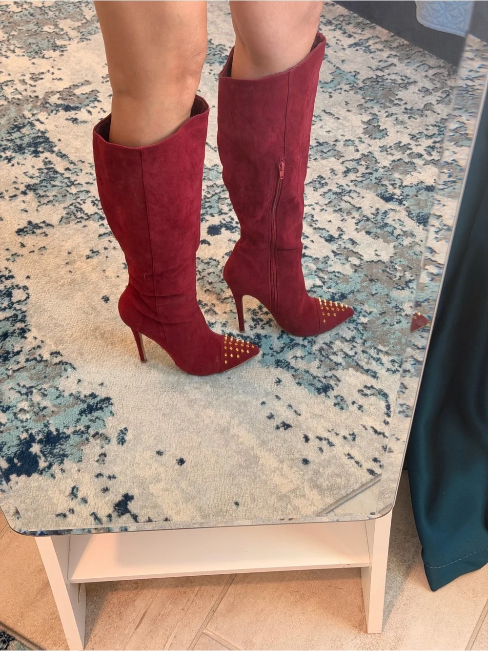 Shoe Dazzle Burgundy Suede Over-the-Knee Studded Pointed Boots